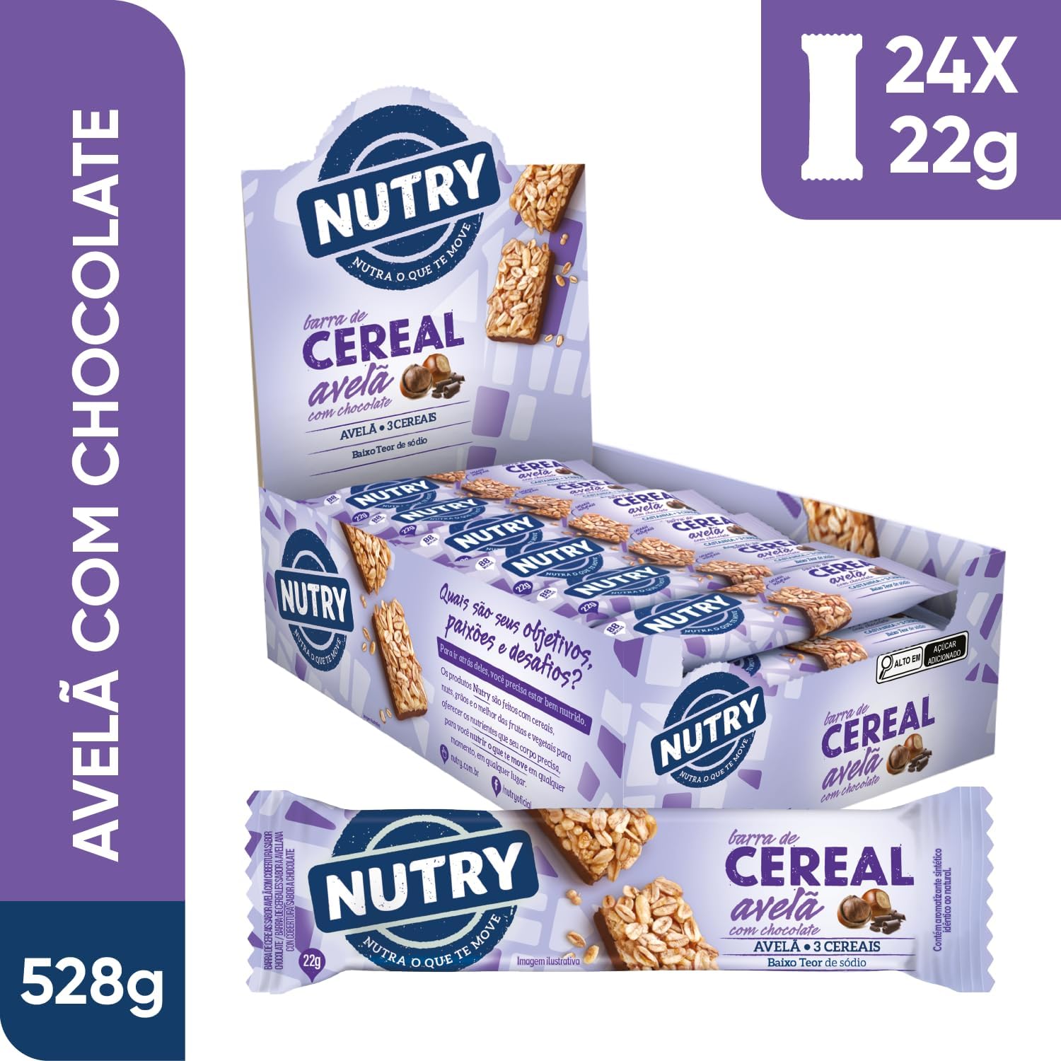 Barra de Cereais Nutry Avelã com Chocolate 24 x 22 g