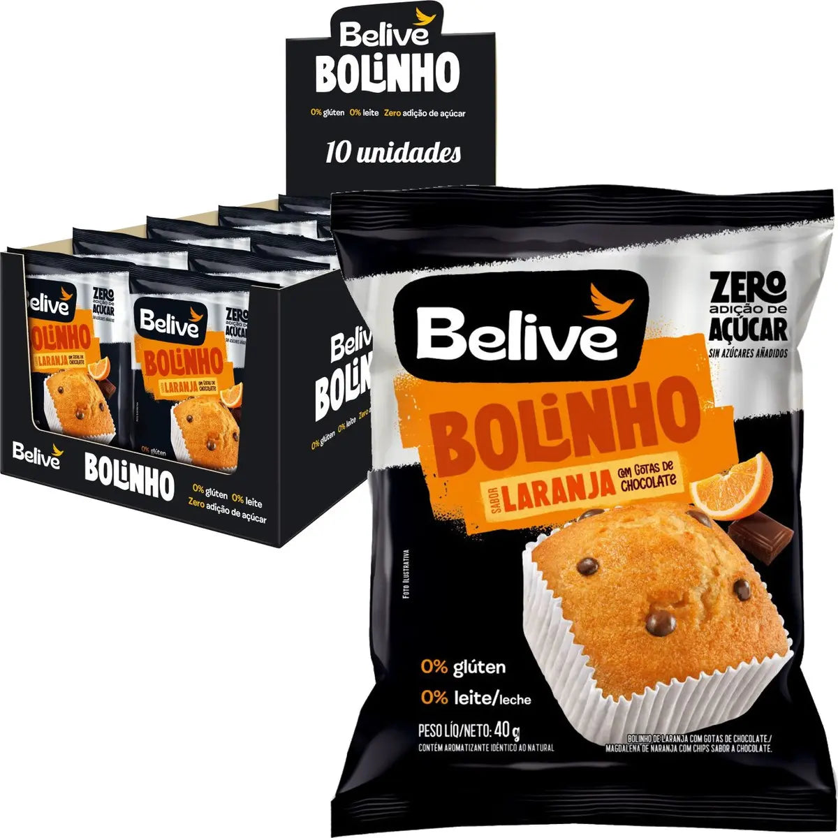 Bolinho BeLive Laranja com Chocolate Zero Açúcar - Caixa 10x40g
