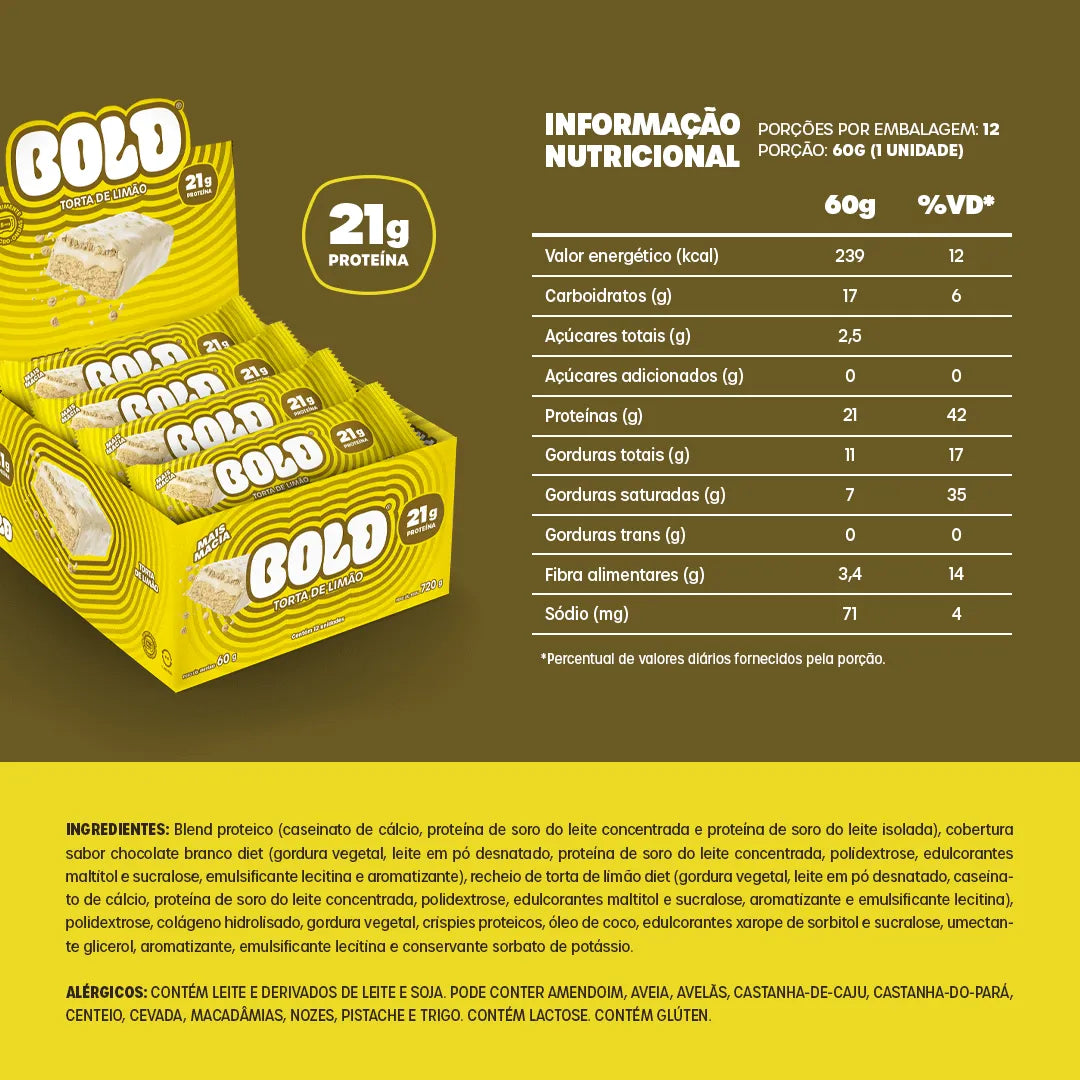Barra de Proteína BOLD Torta de Limão 60g - Caixa com 12 Unidades