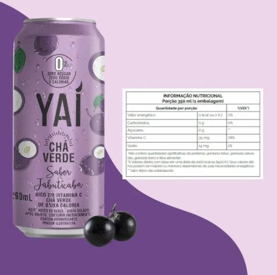 Pack 6 Latas Chá Verde com Jabuticaba Yaí Sem Açúcar - 290ml