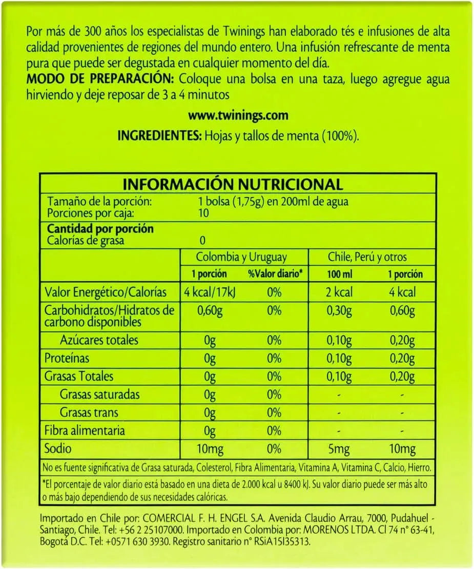 Chá Twinings de Hortelã 17,5 g Caixa com 10 Sachês