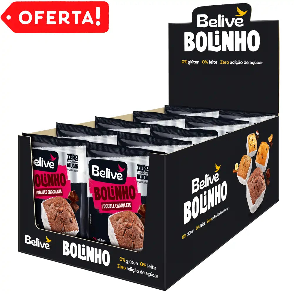 Bolinho Belive Double Chocolate Sem Glúten Sem Lactose Sem Açúcar 10 Unidades de 40g Cada (400g Total)