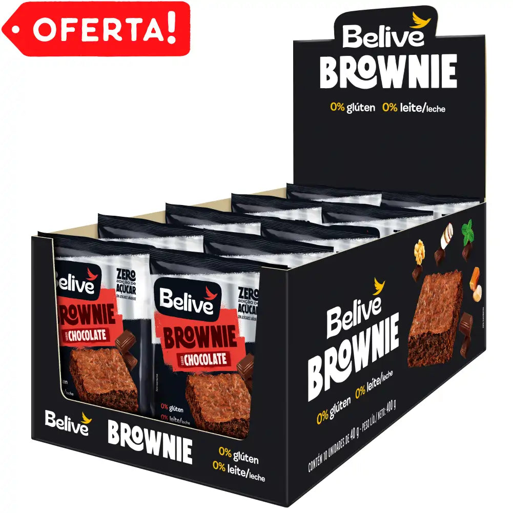 Brownie de Chocolate BeLive - Sem Açúcar, Sem Glúten e Sem Leite (Caixa com 10 unidades)
