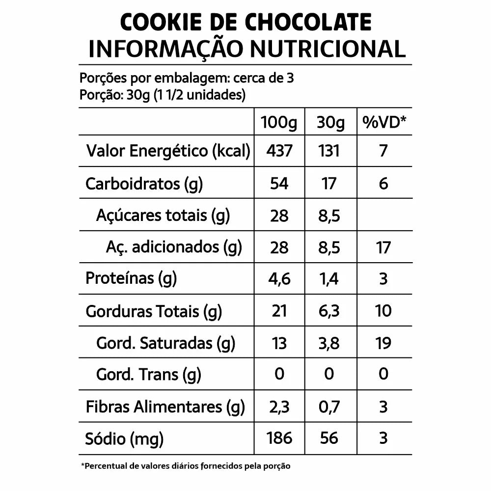Caixa de Cookies de Chocolate Belive 10 Pacotes Sem Glúten Sem Lactose Sem Leite