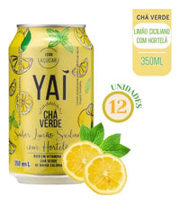 Pack 6 Latas Chá Verde Yaí Limão e Hortelã - Zero Calorias e Sódio