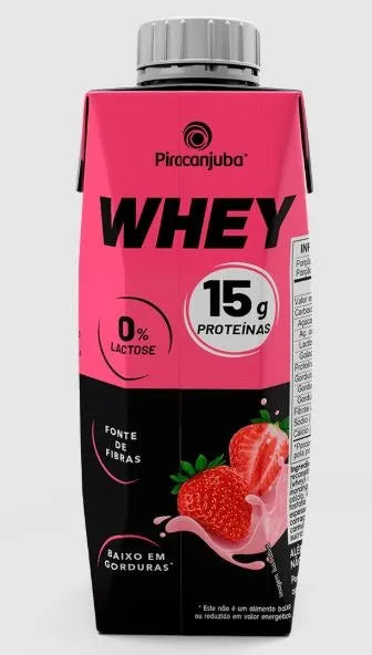Bebida Láctea Piracanjuba Whey 15g Morango Zero Lactose - Caixa 12x250ml