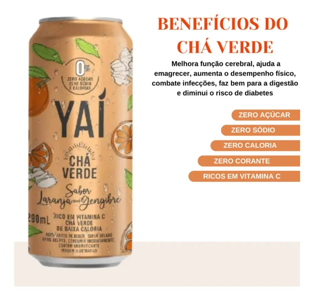 Pack 6 Cans Green Tea Yaí Orange with Ginger - Natural Thermogenic