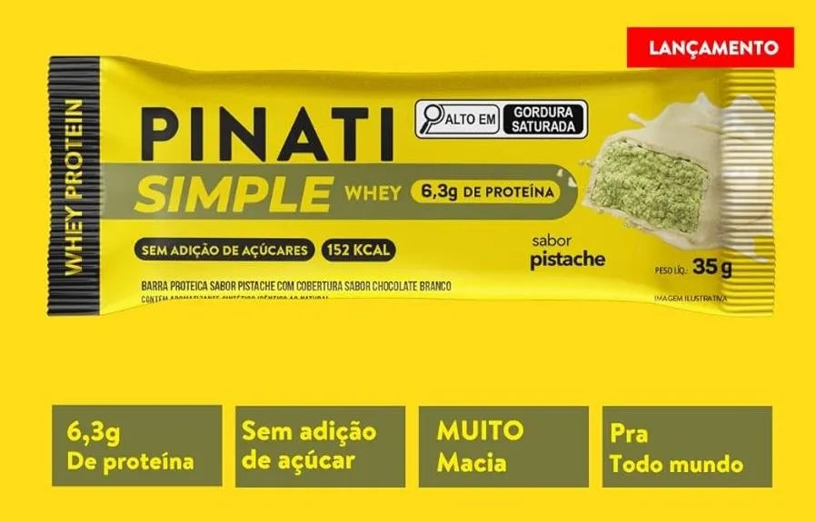 Barra de Proteína Pinati Simple Whey Pistache 35g - Caixa 16 Unidades