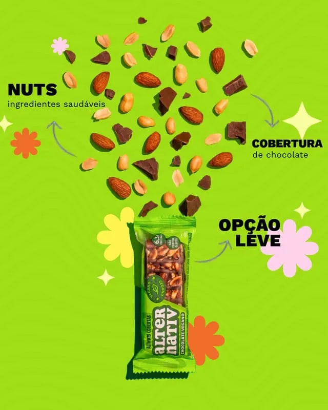 Barra Vegana de Castanhas Altnuts Sabor Chocolate 40 g Caixa com 12 Unidades Sem Glúten