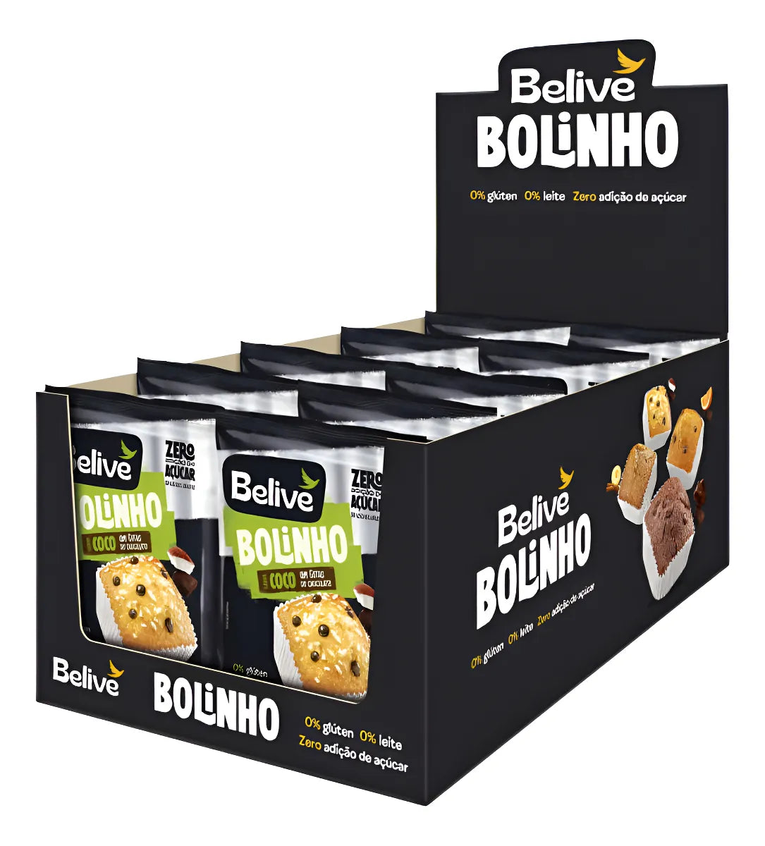 Bolinho BeLive Coco com Chocolate Zero Açúcar - Caixa 10x40g