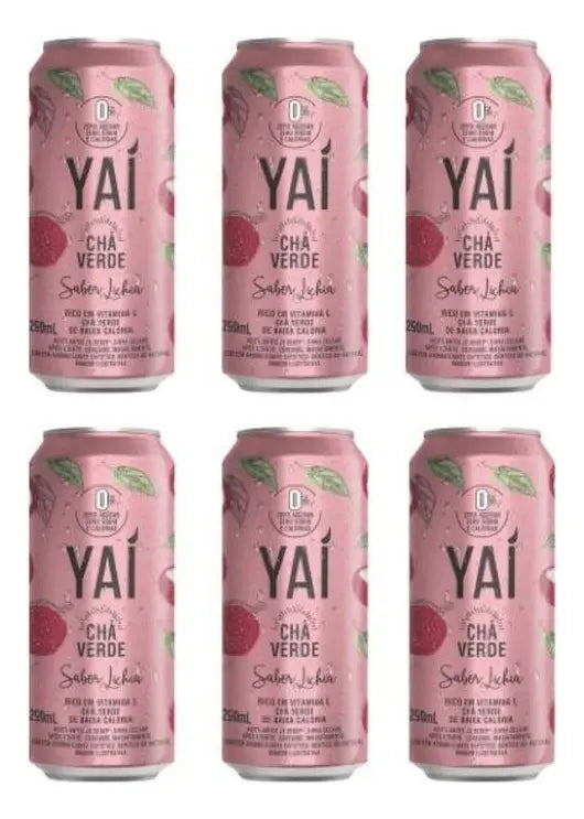 Pack 6 Latas Chá Verde Yaí Sabor Lichia - Sem Açúcar e Zero Calorias