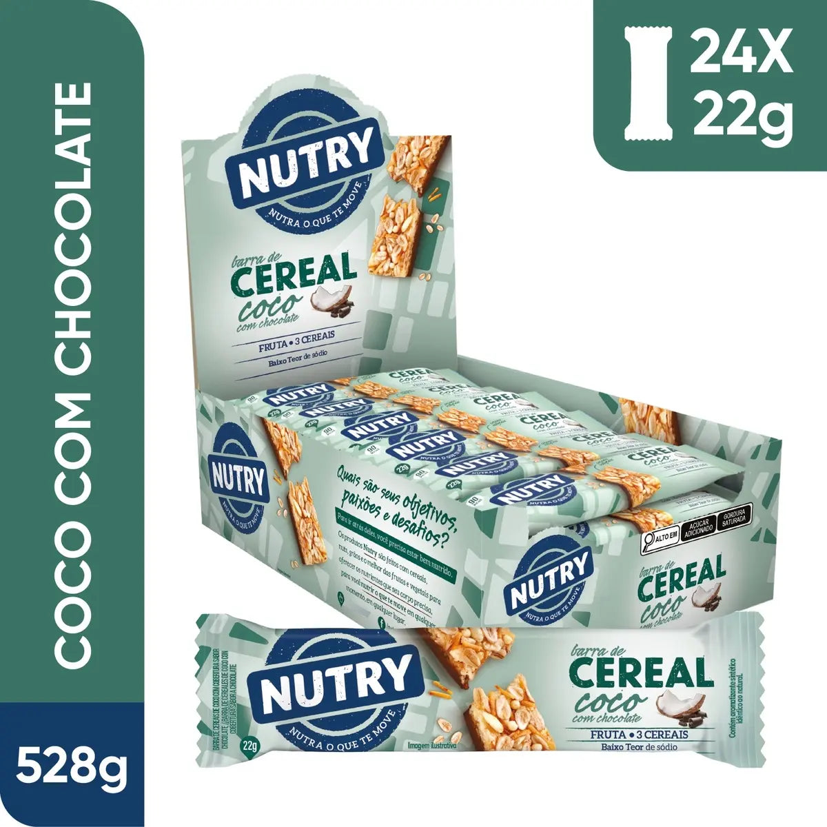 Barra de Cereal Nutry Coco com Chocolate 22g - Caixa com 24 Unidades