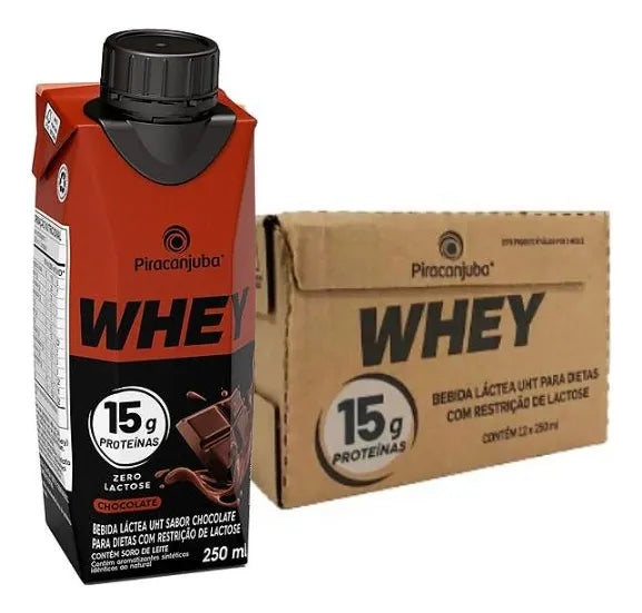Bebida Láctea Piracanjuba Whey 15g Chocolate Zero Lactose - Caixa 12x250ml