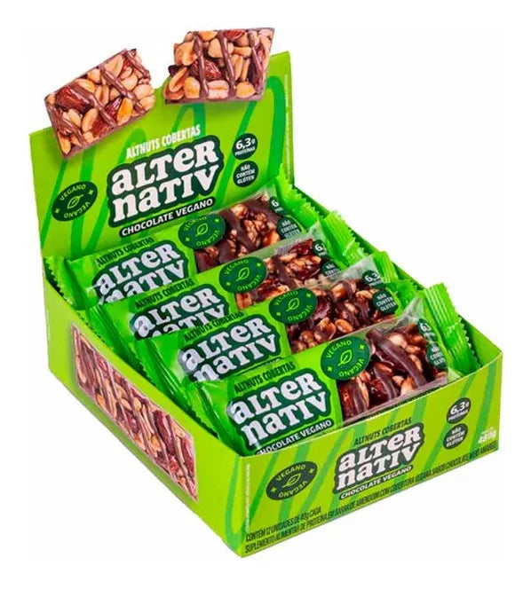 Barra Vegana de Castanhas Altnuts Sabor Chocolate 40 g Caixa com 12 Unidades Sem Glúten