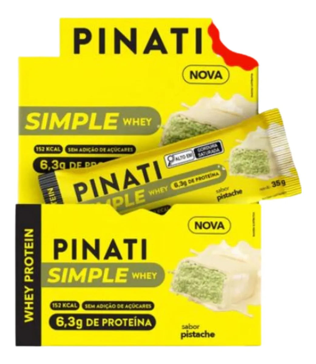 Barra de Proteína Pinati Simple Whey Pistache 35g - Caixa 16 Unidades