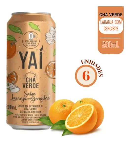 Pack 6 Cans Green Tea Yaí Orange with Ginger - Natural Thermogenic