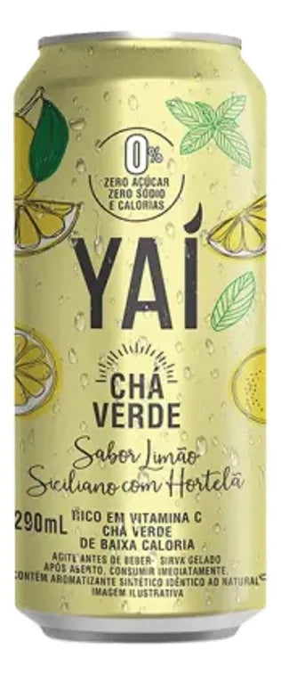 Pack 6 Latas Chá Verde Yaí Limão e Hortelã - Zero Calorias e Sódio