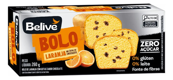 Bolo de Laranja com Gotas de Chocolate BeLive 260g - Sem Açúcar e Sem Glúten