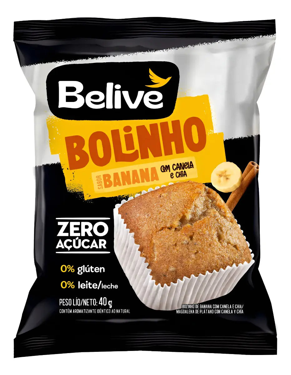 Bolinho de Banana Belive Sem Glúten, Açúcar e Leite 10 Unidades 40g