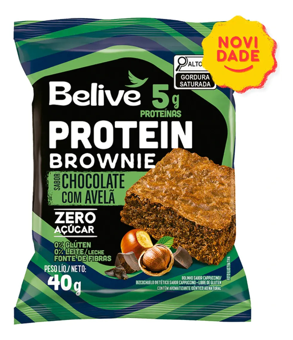 Brownie Proteico BeLive Avelã Zero Açúcar S/ Glúten - Caixa 10x40g