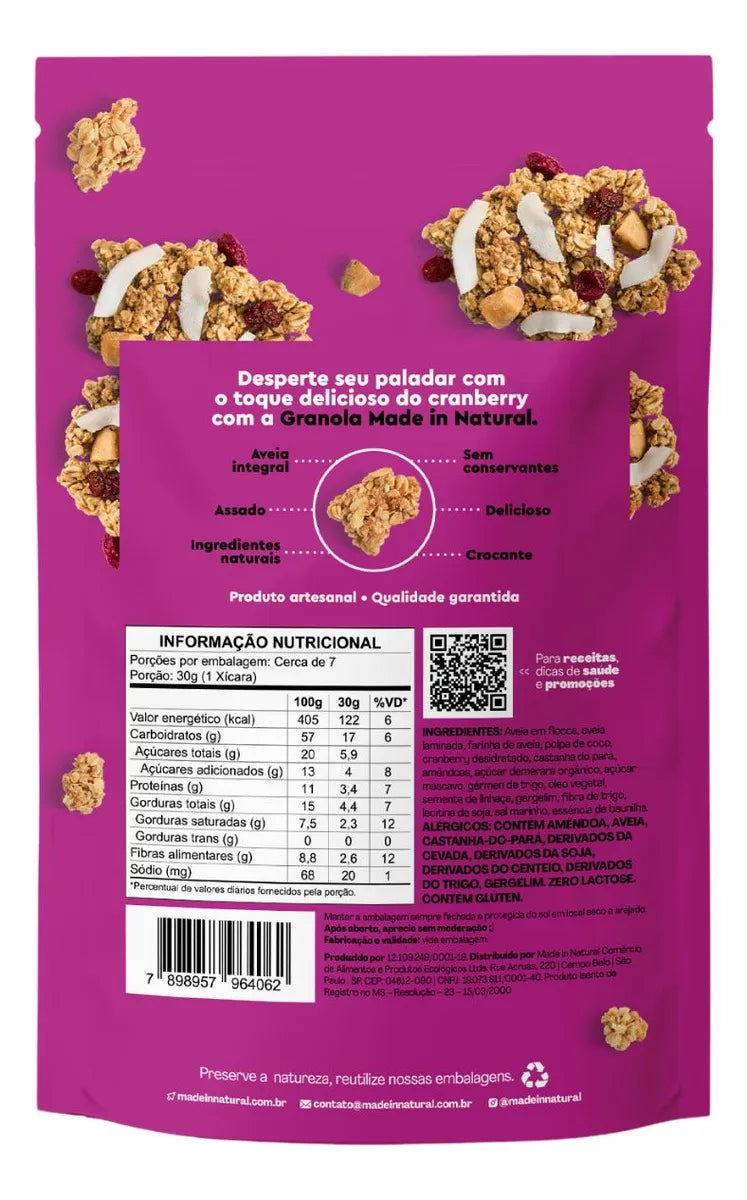 Parfait de Granola com Oxicoco Vermelho Produzido Naturalmente - Pacote 800g