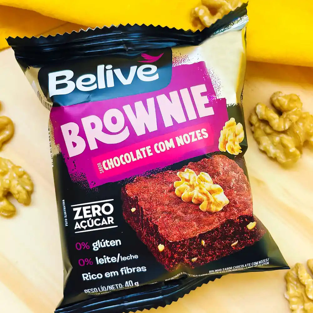 Brownie BeLive Chocolate com Nozes Zero Açúcar - Caixa 10x40g