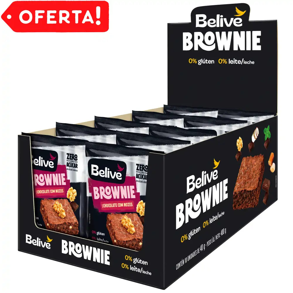 Brownie BeLive Chocolate com Nozes Zero Açúcar - Caixa 10x40g