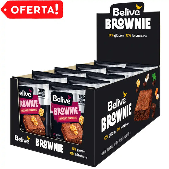 Brownie BeLive Chocolate com Nozes Zero Açúcar - Caixa 10x40g