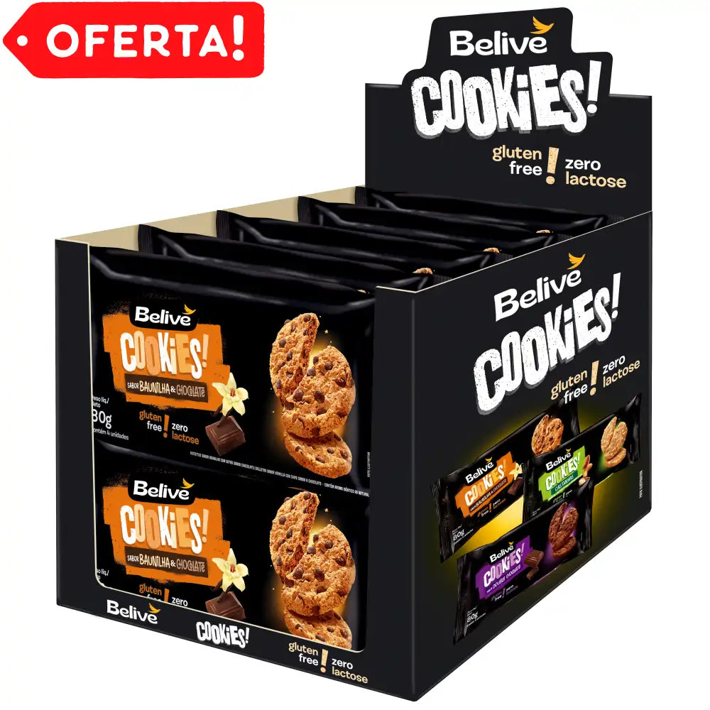 Cookies BeLive Baunilha com Chocolate Sem Glúten - Caixa 10x80g