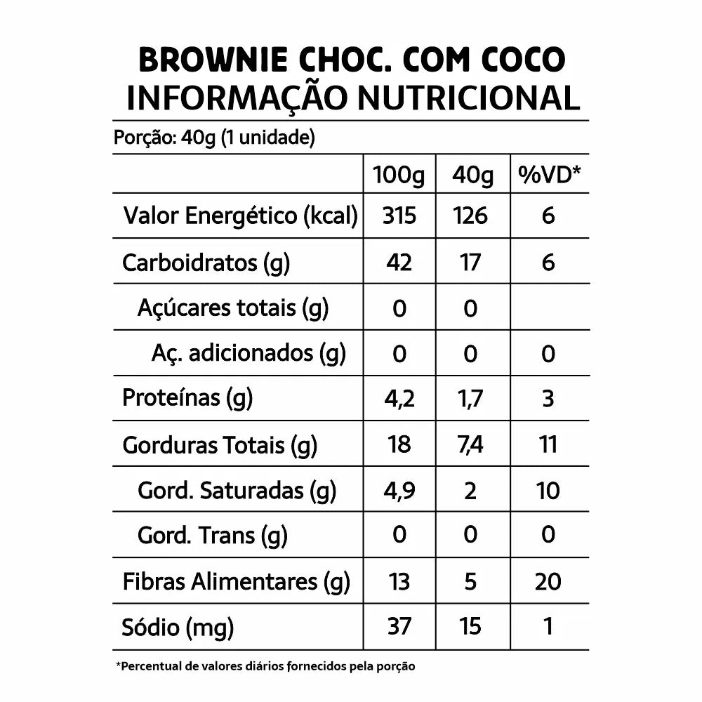 Caixa Brownie Fit Chocolate com Coco BeLive 10 Unidades Sem Açúcar Sem Glúten Sem Leite