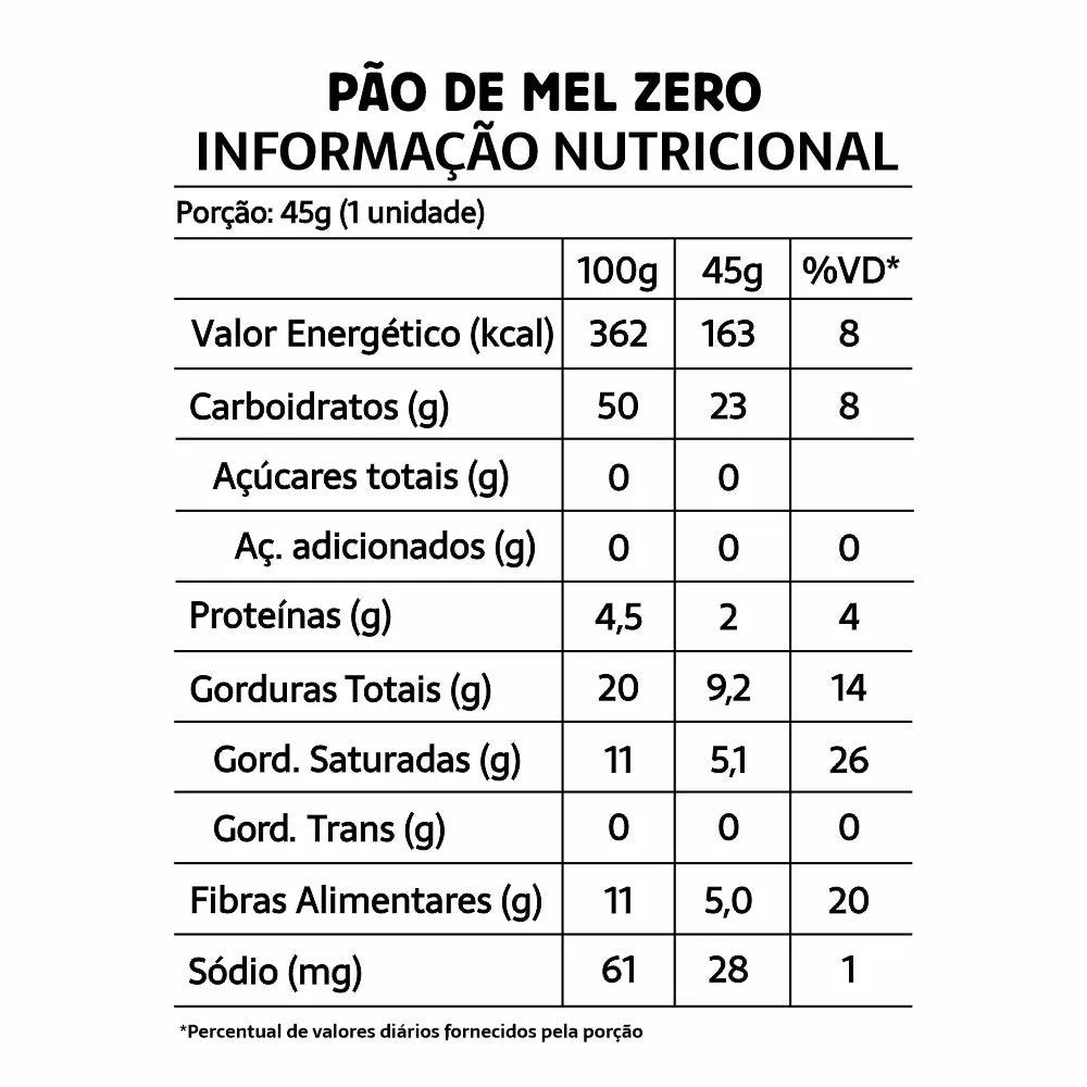 Belive Pão de mel Zero 45g Cx C/10 Un